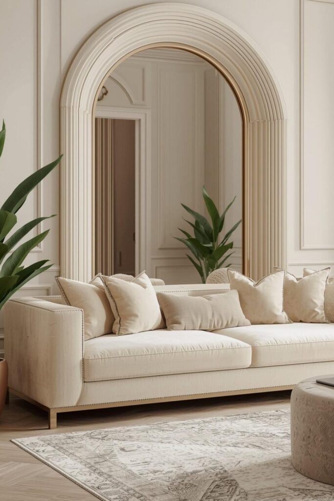 Luxury gold-framed statement mirror in living room