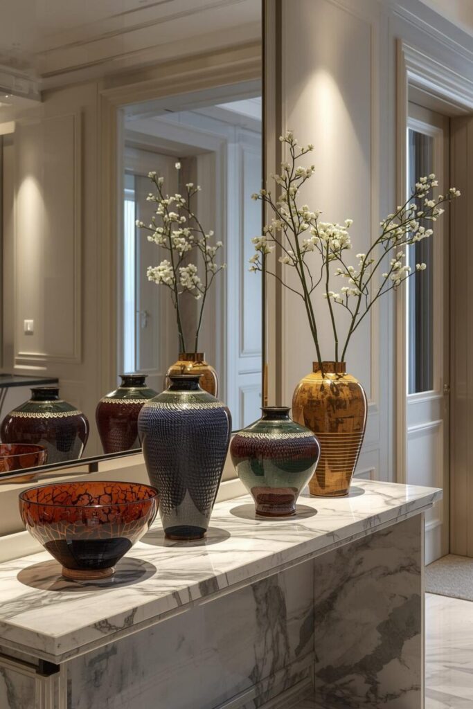 Ceramic vase in minimalist luxury entryway