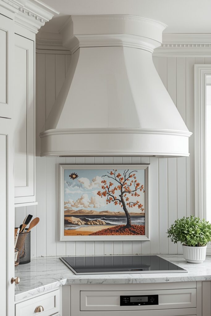 "Curved painted DIY vent hood with smooth edges"