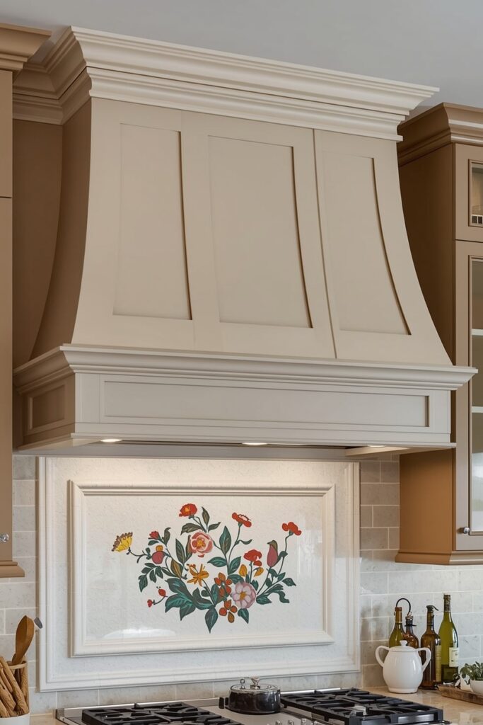 "DIY painted vent hood with crown molding detail"