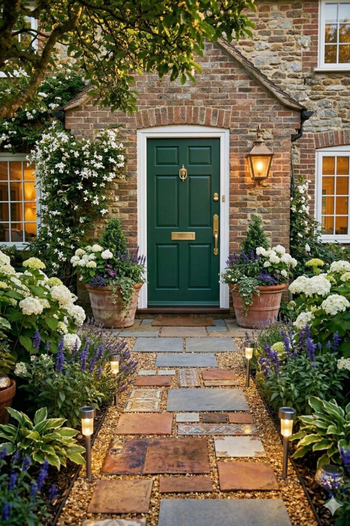 Small home with bright DIY painted door