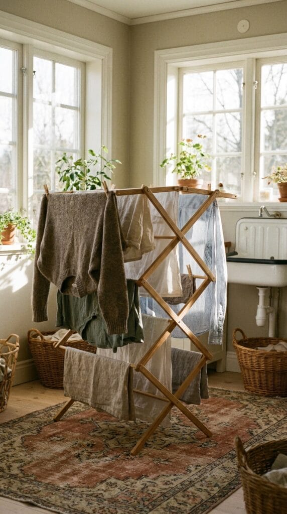 Foldable drying rack with clothes air drying